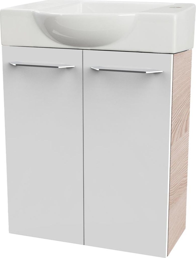 Fackelmann SBC B. CLEVER Gäste WC Set 2-teilig 55 cm, Braun hell/Weiß, 2 Türen, Keramik Hahnloch rechts