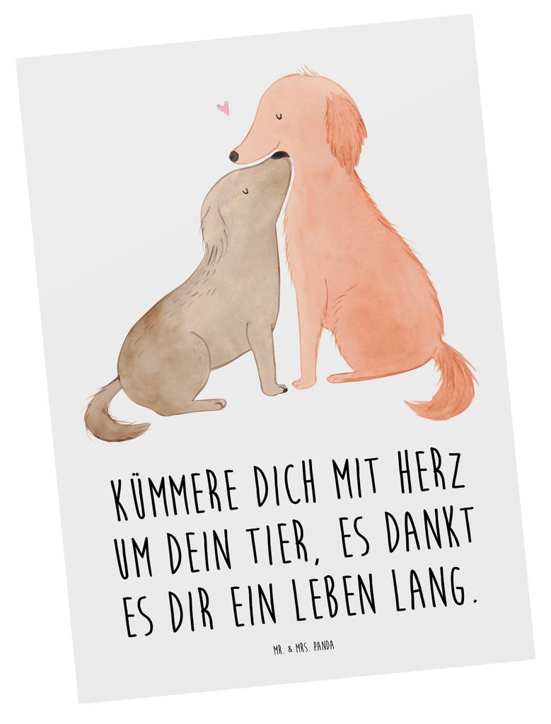 Mr. & Mrs. Panda Postkarte Haustiere pflegen - Weiß - Geschenk, Trost, Fürsorge für Tiere, Mutmacher, Zuversicht, Bindung zwischen Mensch und Ti...