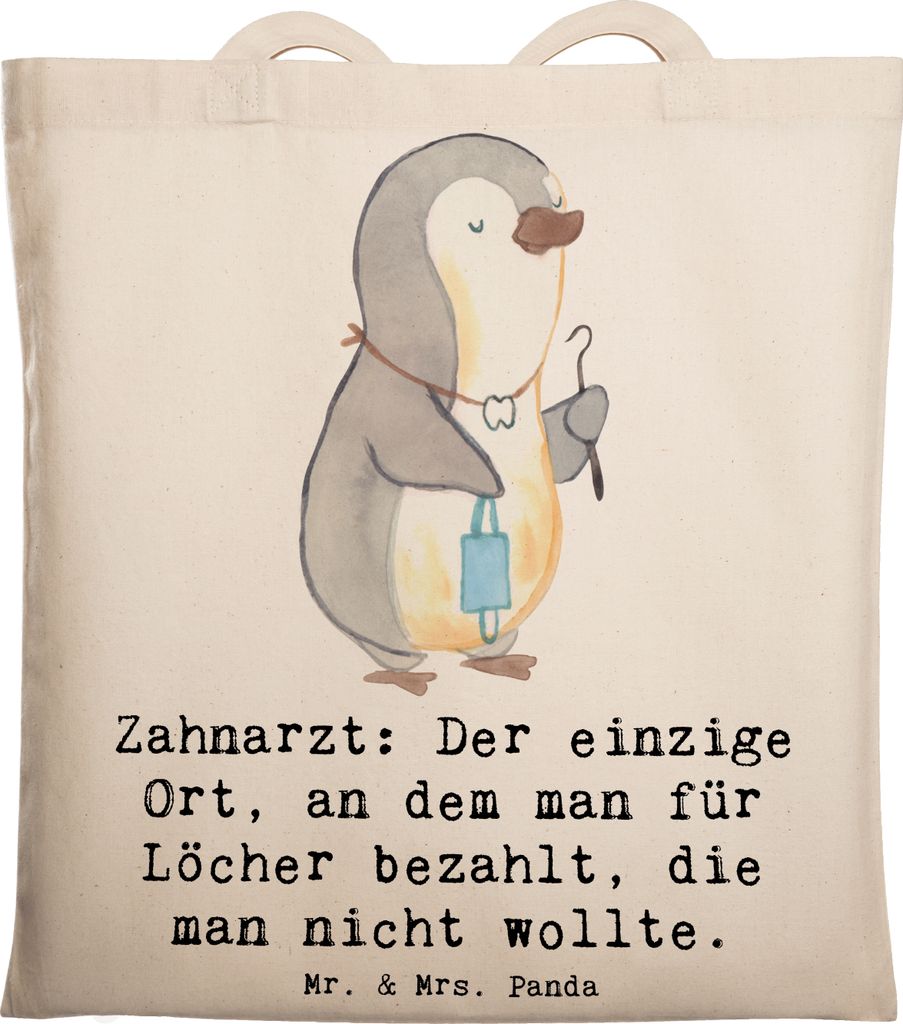 Mr. & Mrs. Panda Tote Bag Zahnarzt Lochgebühr - Transparent - Geschenk, Zahnmedizin, Beruf, Shopping Tasche, Jutebeutel, Sprüche, Laptoptasche, B...