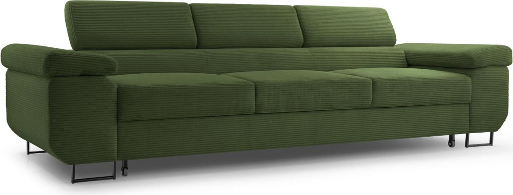 Schlafsofa NOVA Sofa aus Cordstoff gepolstert Schlafcouch Couch aus Schlaffunktion 270 cm breit, Farbe: Dunkelgrün, Poso 14