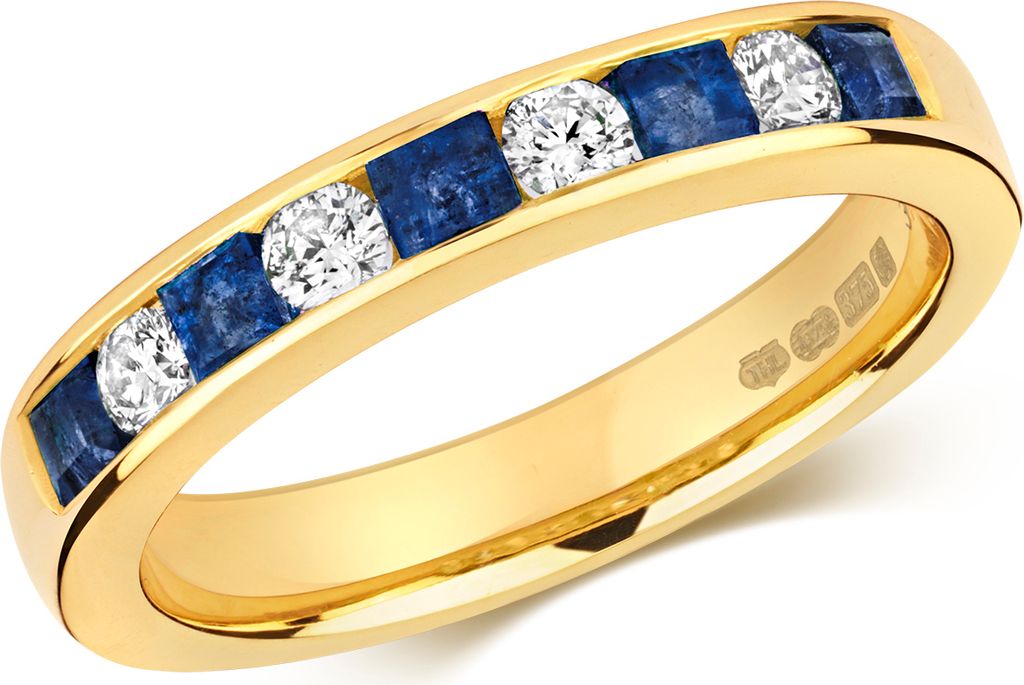 Raffinierter 9 Karat (375) Gold Halb Eternity Damen - Diamant Ring Brillant-Schliff 0.26 Karat HI - I1 mit Saphir, 51 (16.2); TRS292029KYRSL