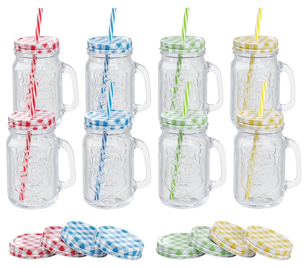 Trinkgläser bunt mit Deckel 500ml + Ersatzdeckeln Produktbild 