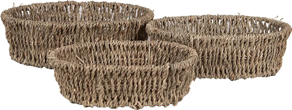Clayre & Eef Lot de 3 paniers de rangement bruns en jonc de mer tressé