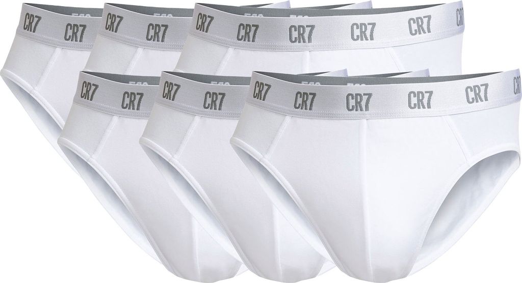 CR7 Herren Slips, 6er Pack - Briefs, Logobund, Stretch Baumwolle Weiß L