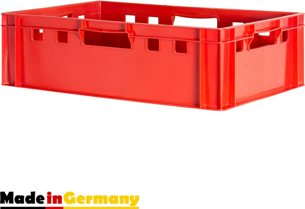 1 Stück E2 Fleischkiste Rot Kiste Eurobox Lebensmittelecht Metzgerkiste Box Aufbewahrungsbox Kunststoff Wanne Plastik Stapelbar Lagerkiste 60 x 40...