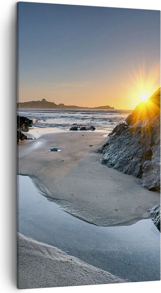 Bild auf Leinwand - Leinwandbild - Landschaft britisch Ufer Küste - 45x80cm - Wand Bild - Wanddeko - Leinwanddruck - Bilder - Kunstdruck - Wanddek...