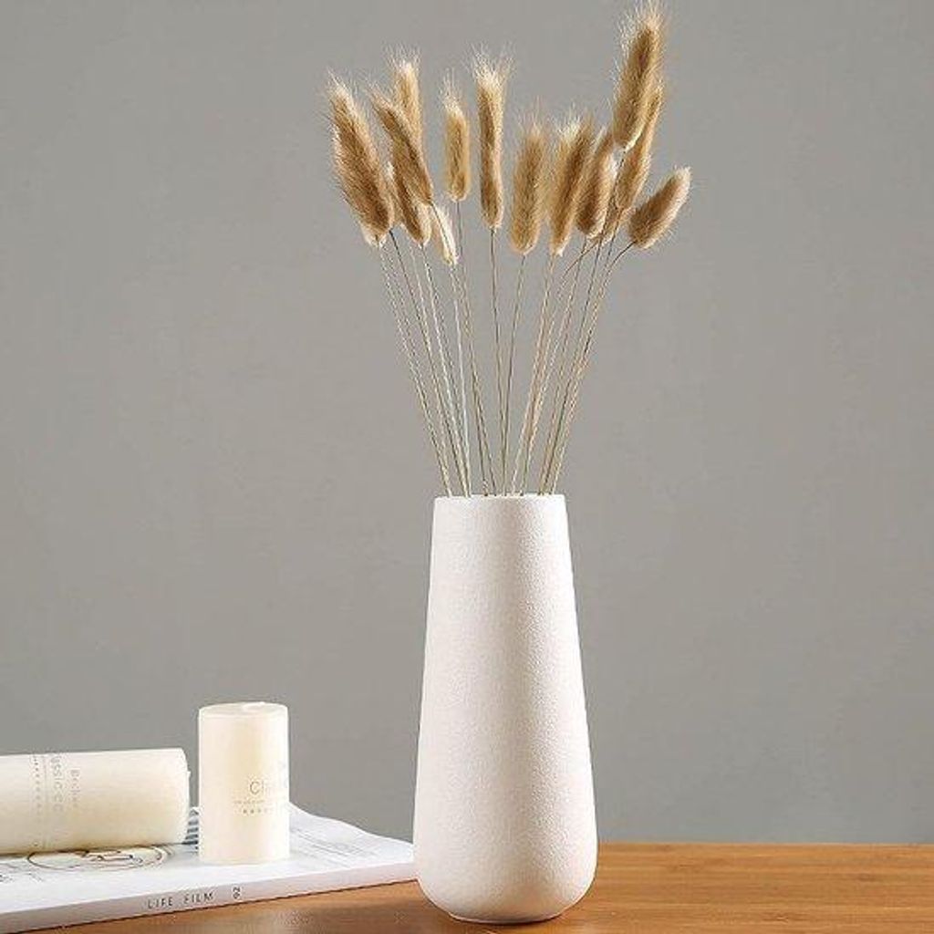 Keramische vaas, wit, groot, 28 cm hoog, ideal für Trockenblumen und frische Blumen.