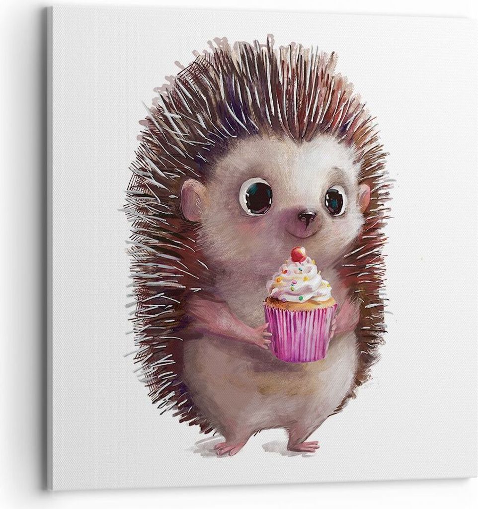 Bild auf Leinwand - Leinwandbild - Einteilig - Igel Cupcake Kinder - 70x70cm - Wand Bild - Wanddeko - Wandbilder - Leinwanddruck - Bilder - Wanddek...