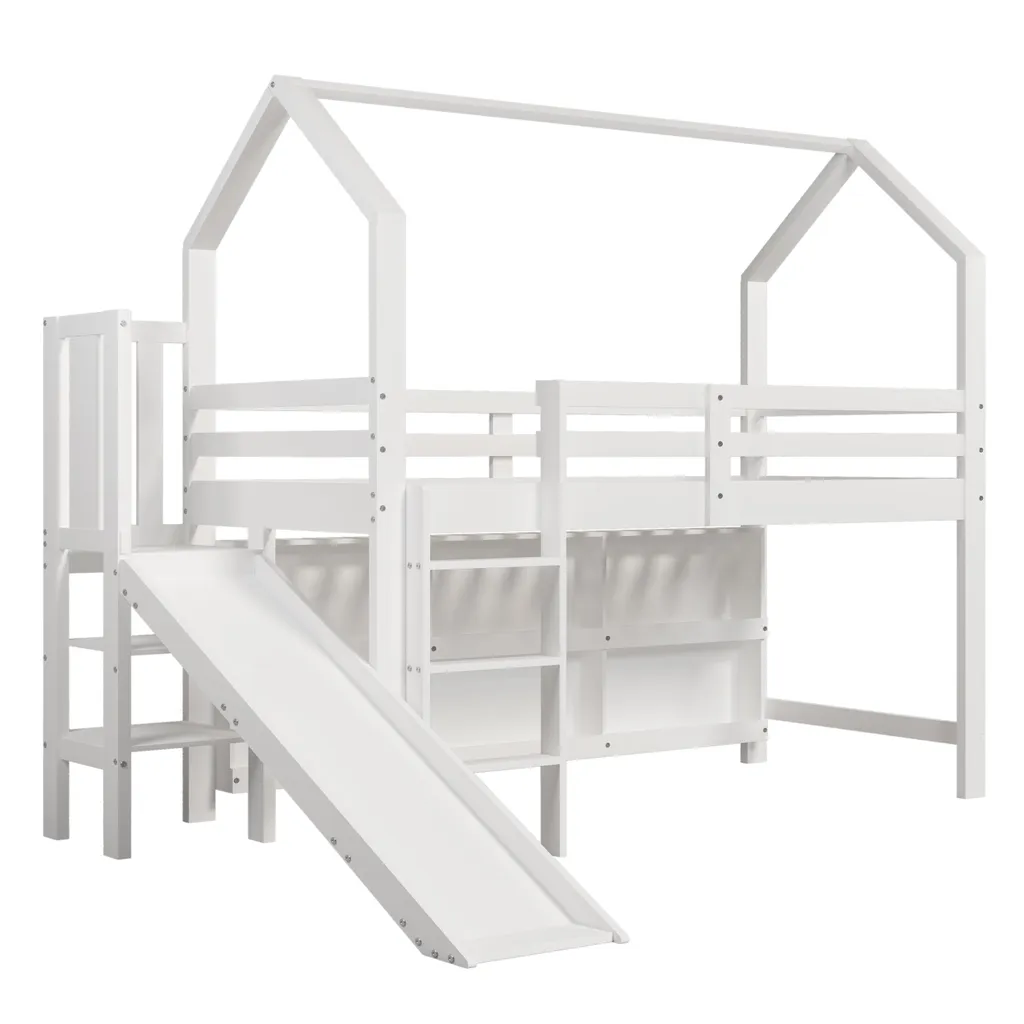 Lit superposé sécurisé anti-chute avec toboggan et rangement intégré