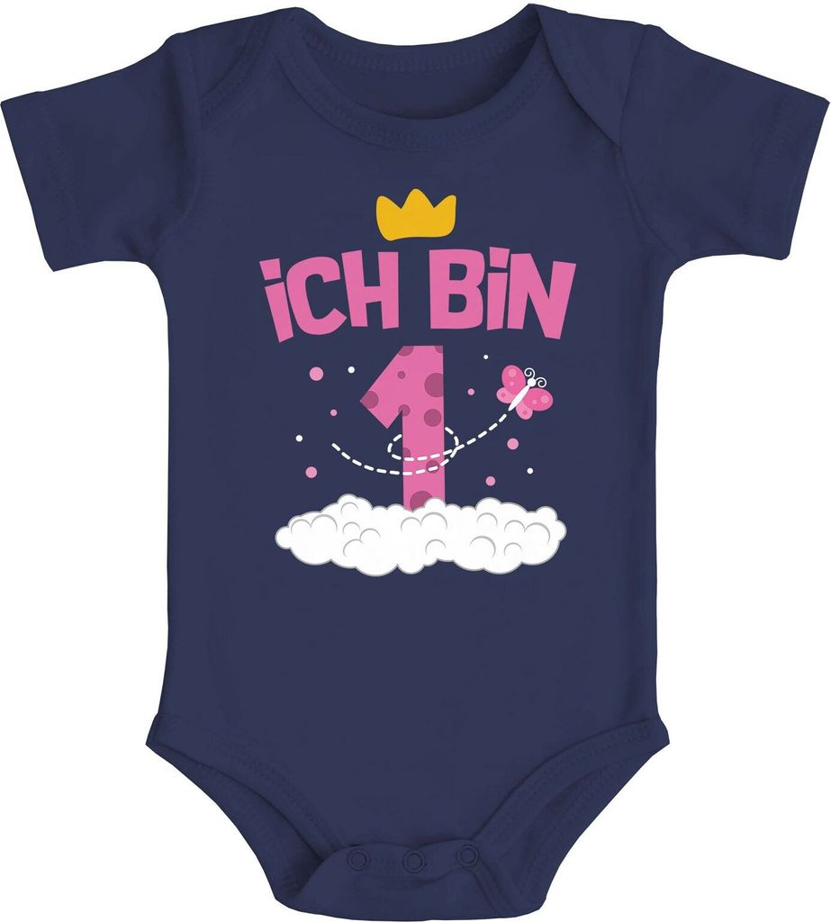 Babybody erster Geburtstag Ich bin 1 Zahl kurzarm Body für Mädchen Baumwolle Moonworks navy 12-18 Monate