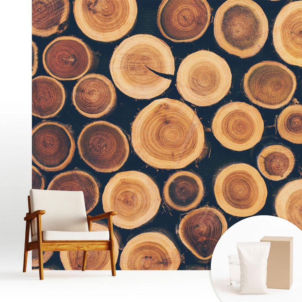 Fototapete - 250x250 cm - Tapete - Wandtapete - Wandbilder - Dekofolie - Tapete Folie - Wand - Dekoration - Wohnzimmer - Holzkreise