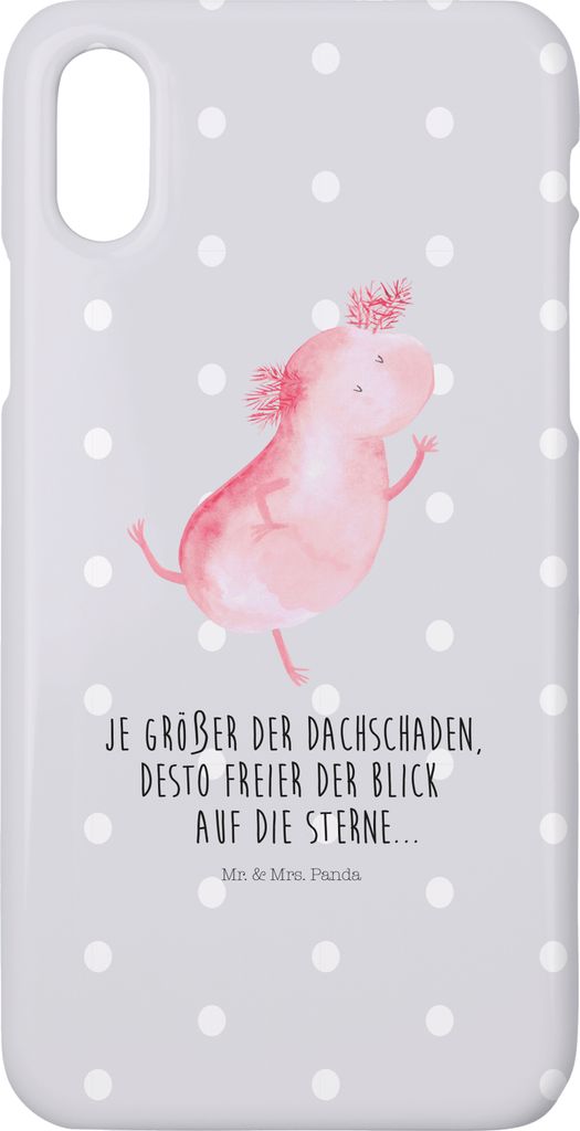 Mr. & Mrs. Panda Iphone 10 Handyhülle Axolotl Tanzen - Grau Pastell - Geschenk, X, Sterne, Handy, Beste Freundin, Cover, gut Gelaunt, Hülle