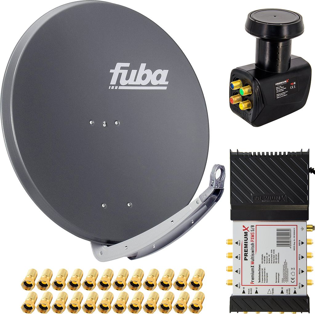 PremiumX Satelliten-Komplettanlage Fuba DAA 850 A Antenne 5/8 Multiswitch LNB F-Stecker