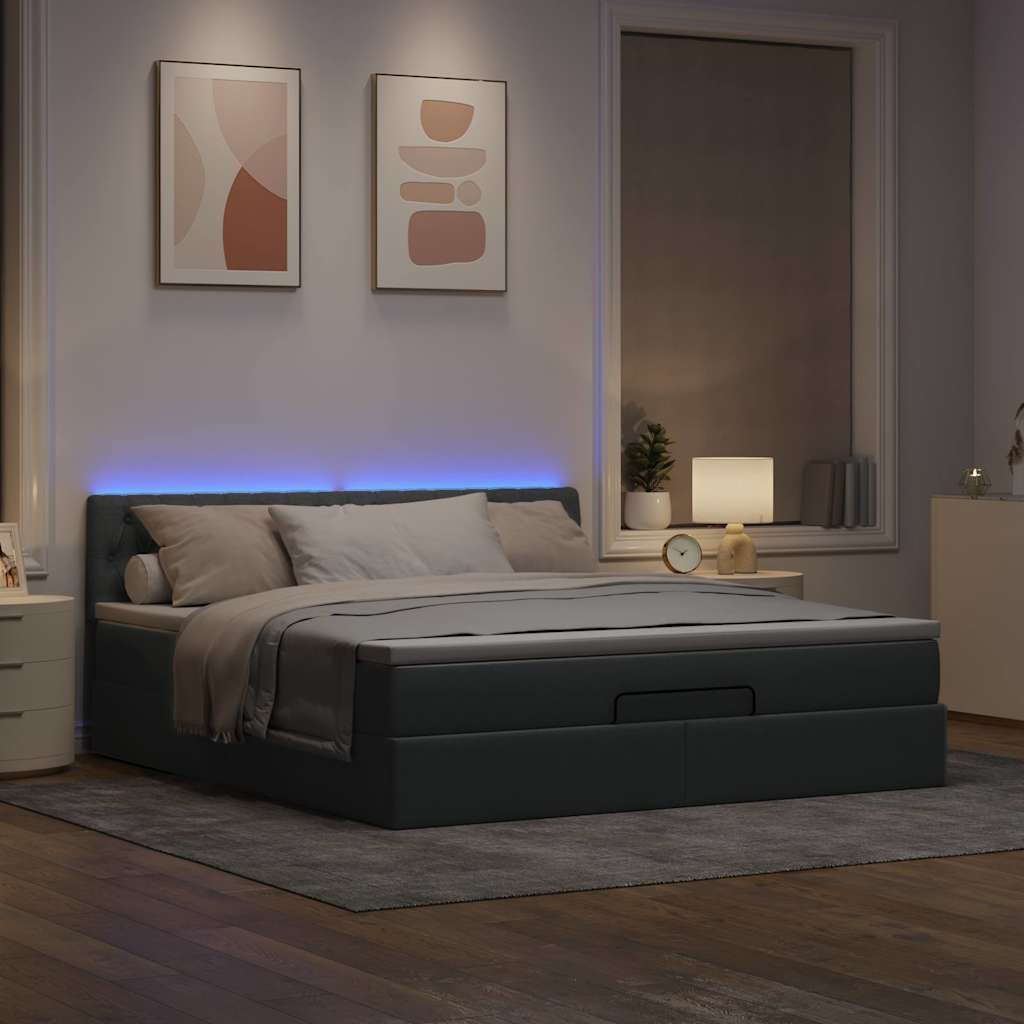 "2026 Promotion" Ottoman-Bett Schlafzimmer - mit Matratze - & LED -s - Hellgrau 160x200 cm - Stoff - Polsterbett CC17138