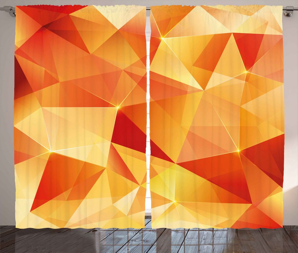 ABAKUHAUS Abstrakt Rustikaler Gardine, Orange Triangles Kunst, Schlafzimmer Kräuselband Vorhang mit Schlaufen und Haken, 280 x 175 cm, Orange und ...