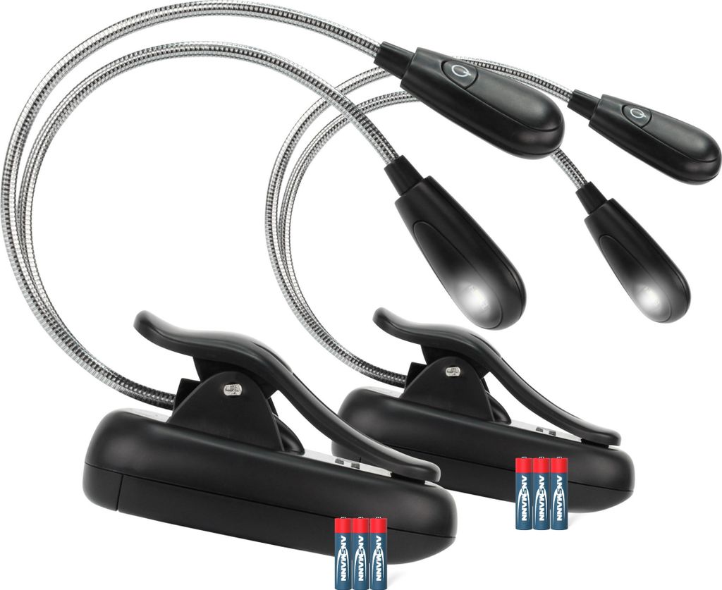 ANSMANN Flexible LED Leselampe batteriebetrieben, dimmbar, für Buch uvm. 2 Stk