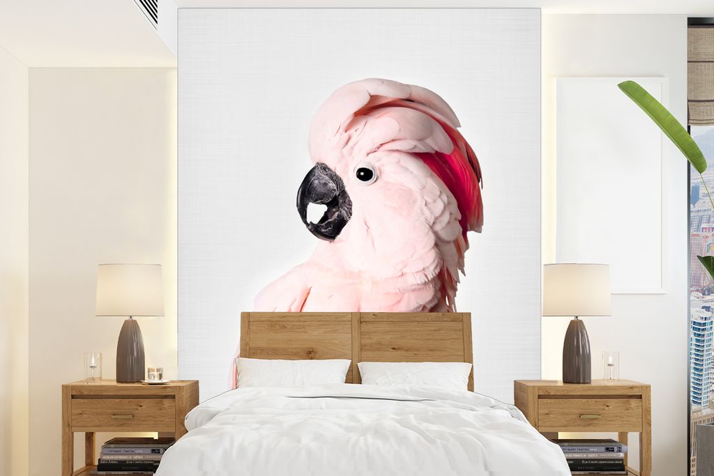 MuchoWow Fototapete für Wohnzimmer oder Schlafzimmer Wandtapete Vinyl Motivtapete Kakadu - Rosa - Tiere - Natur - 175x240 cm - Schlafzimmertapete