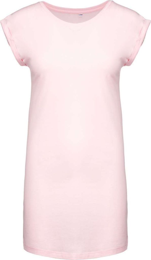 Kariban Damen Long T-Shirt Kleid Kurzarm Mini Shirtkleid Lang Shirt, Größe:L/XL, Farbe:Pale Pink