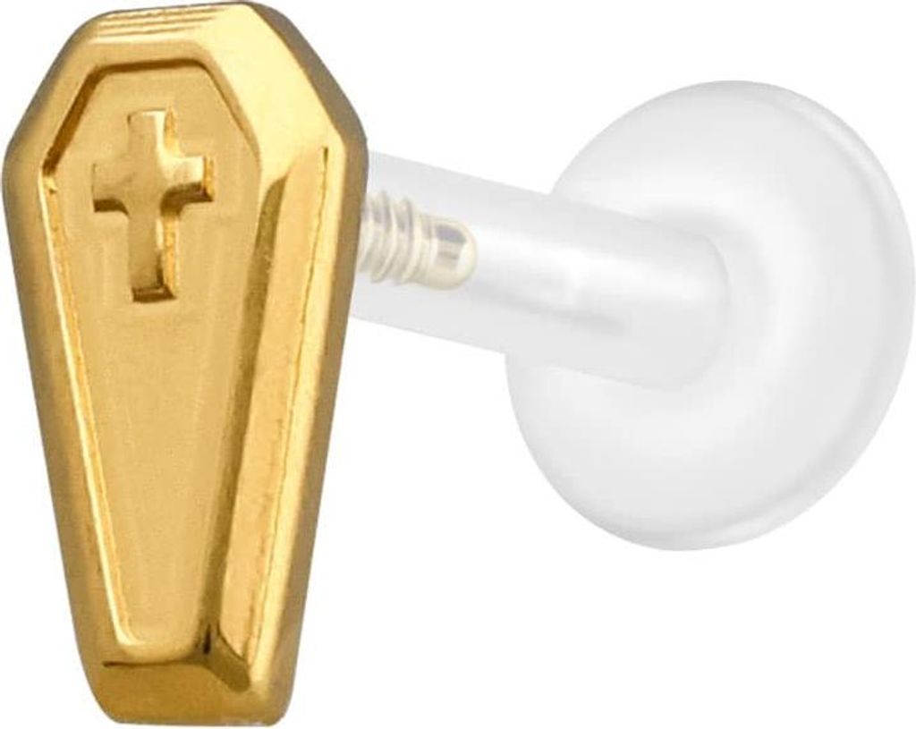 Ohrpiercing, Nasenpiercing PTFE Labret mit Innengewinde + Titan-Aufsatz SARG Gold Stablänge: 7mm | Stabstärke: 1,6mm