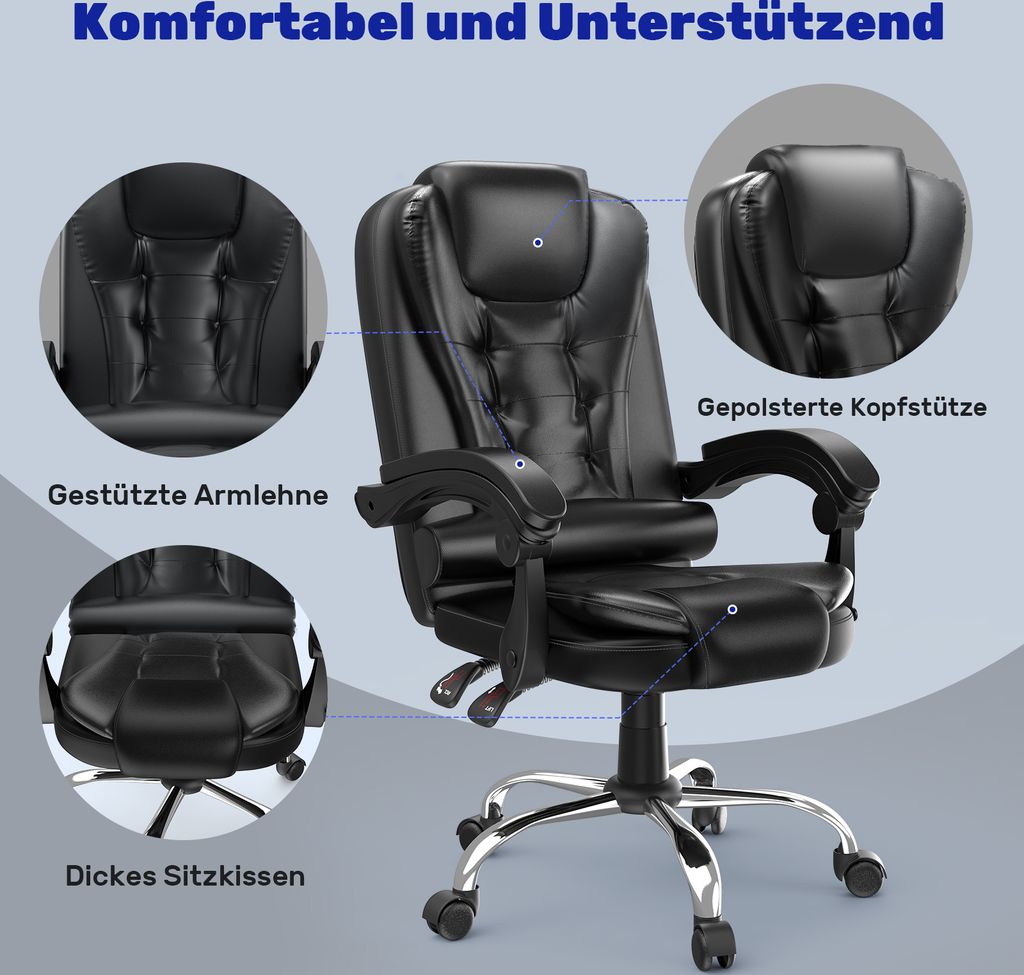Ergonomischer Gaming- & Bürostuhl – Verstellbare Höhe, Schaukelfunktion, PU-Leder, Bis 250 Lbs Belastbar