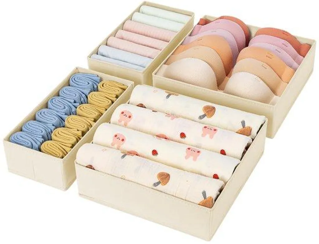 Armoire à vêtements pliable beige à 4 compartiments pour accessoires