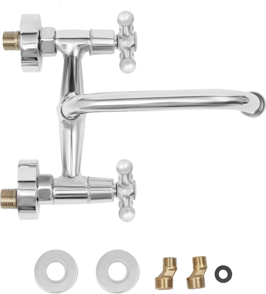 Miscelatore Lavello Parete Argento | Rubinetto Cucina Classico Ottone - 7