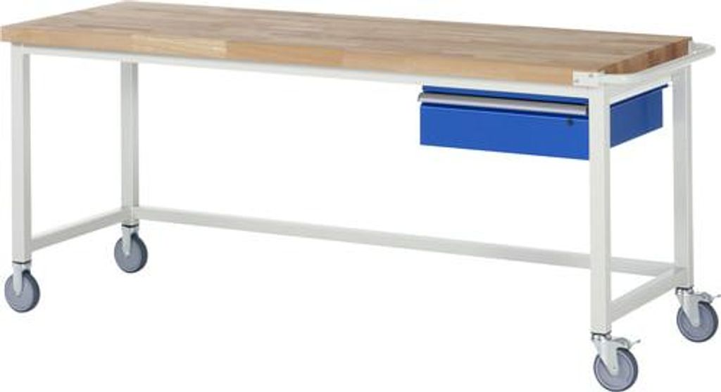 Mobile Werkbank mit 1 Schublade - 150:1 - höhenverstellbar 880-1.080 mm - 2.000 x 700 mm (BxT) - Traglast 450 kg - Buche