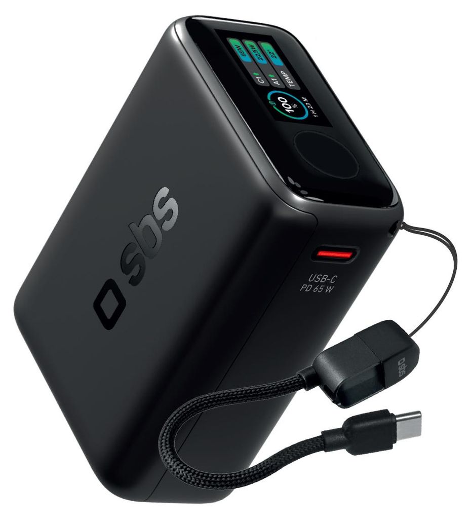 20000mAh powerbank met geïntegreerde kabel en LCD-display Productafbeelding 