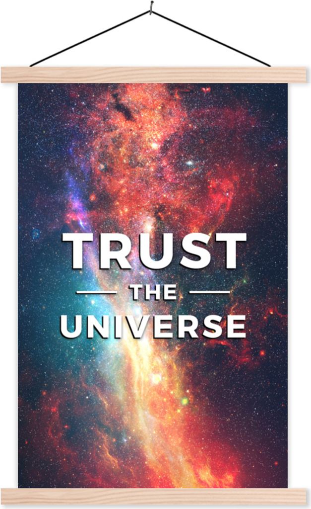 MuchoWow Textilposter Weltraum - Zitate - 'Vertraue dem Universum' - Sprichwörter - Jungen - Mädchen - Kinder 120x180 cm mit holzfarbenen Rahme...