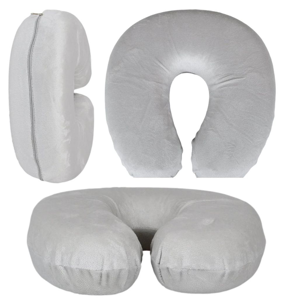 Reisekissen Nackenkissen Memory Foam Nackenstützkissen grau Velours Reisekissen Flugzeug Auto Zug