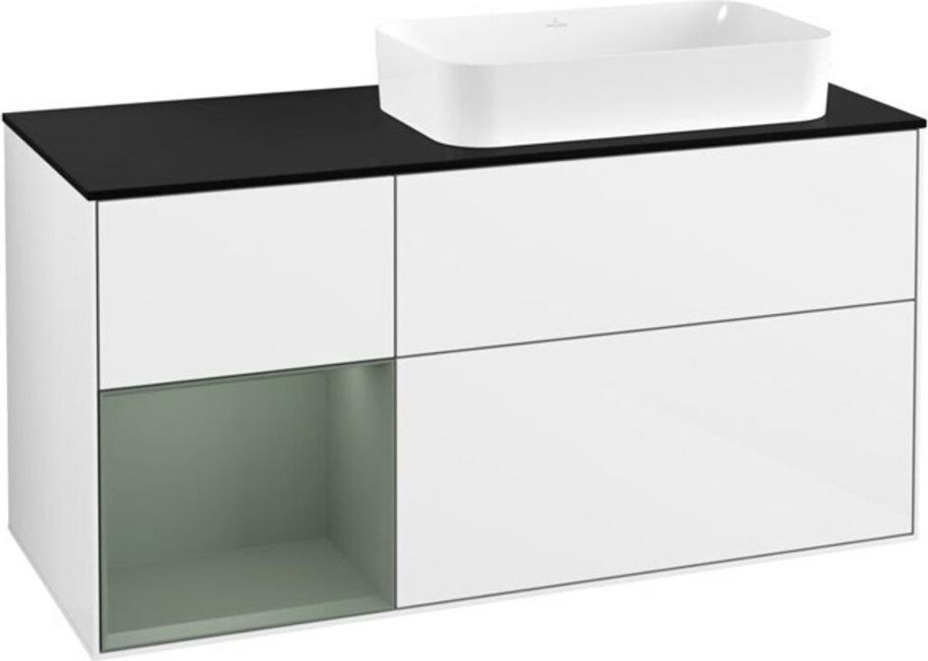 V&B Waschtischunterschrank Wandbeleuchtung Finion 120x60 cm, Rg li Oli. m Lac, glo wh. Lac