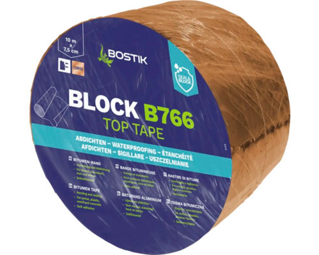 Bostik Block B766 Top Tape Kupfer 75mm x 10m Bitumen Dichtband Abdichtungsband