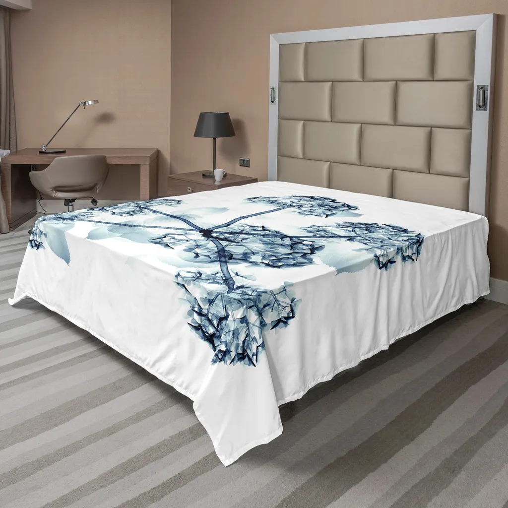 Drap de lit supérieur motif Hortensia artistique, King Size 275x260 cm