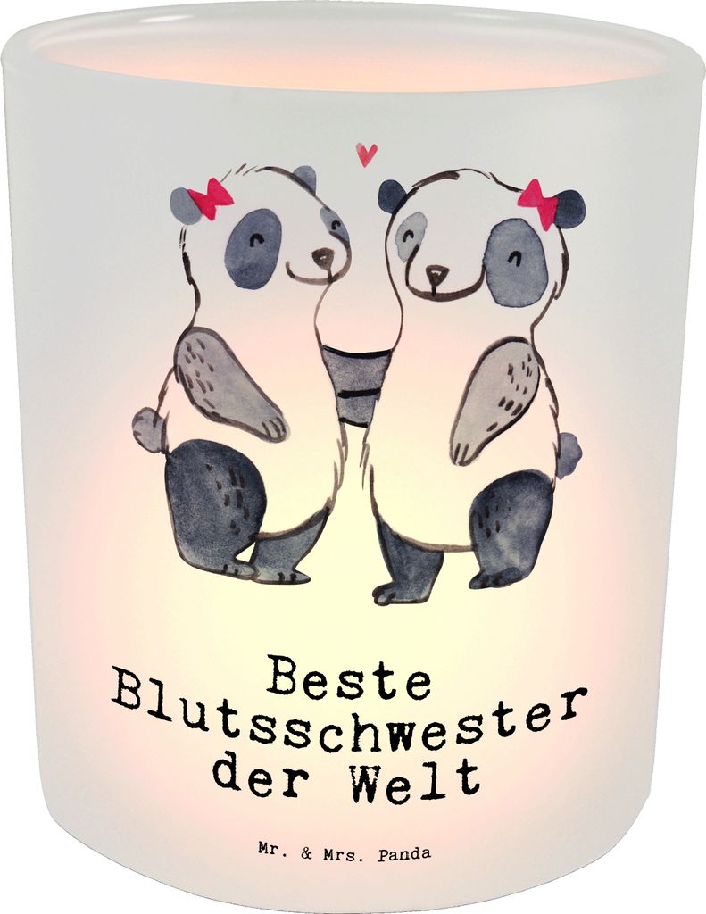 Mr. & Mrs. Panda Kerzenhalter Panda Beste Blutsschwester der Welt - Transparent - Geschenk, Glas Teelichthalter, Familie, Blutsgeschwister, Geschen...