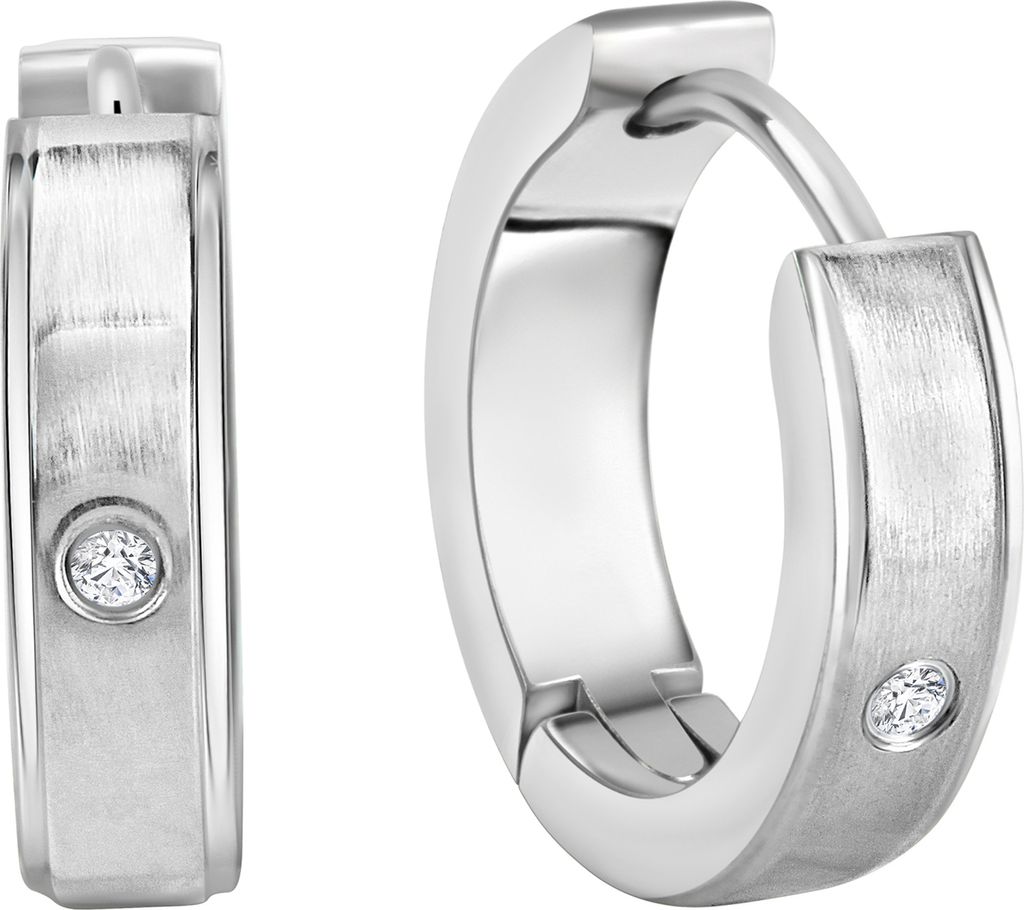 Zeeme Stainless Steel Ohrringe Edelstahl 1,6cm grau Zirkonia weiß 346010028