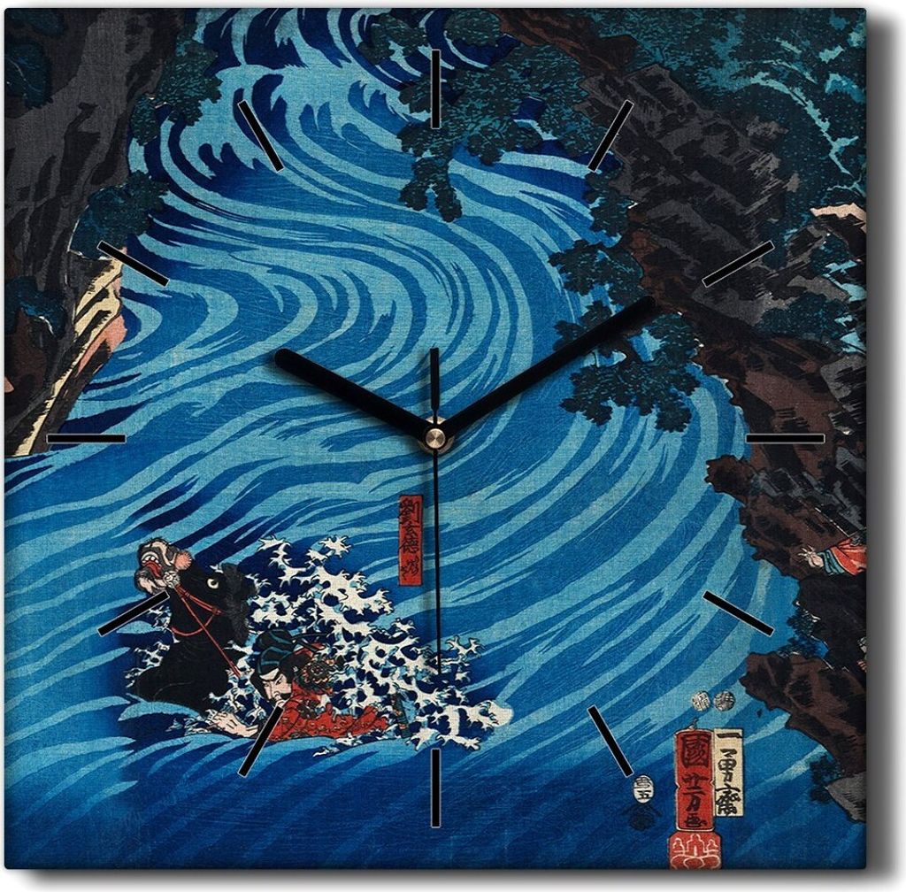 Coloray Hodiny Unikátní 30x30 cm Tiché hodiny Pro obývací pokoj a kuchyň Nástěnné hodiny Plátno Černé ručičky hodin - Asia River