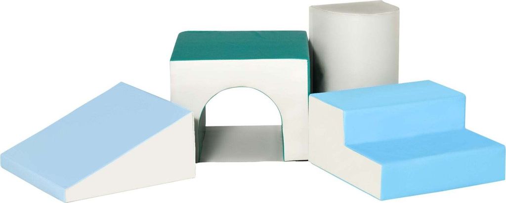 HOMCOM Bausteinset 4er-Set Schaumstoff Bausteine einfache Reinigung weiche Füllung Schaumstoffblöcke für 1-3 Jahre Kinder EPE Hellgrau+Blau+Grü...