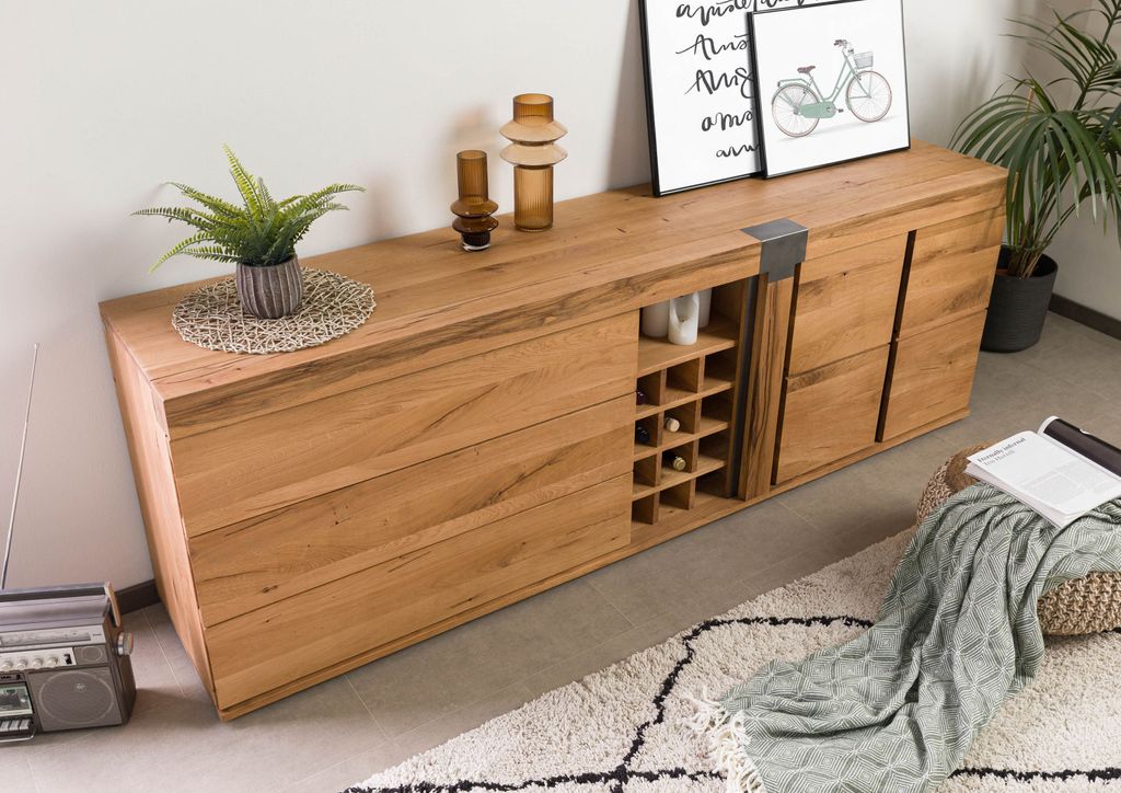 MASSIVMOEBEL24 Sideboard Wild-/Zerreiche 220x45x75 natur geölt NEW AMSTERDAM #17