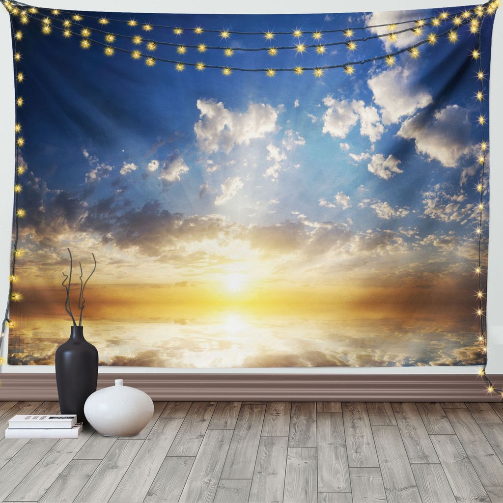 ABAKUHAUS Mystiker Wandteppich, Sonnenuntergang-Reflexion auf Meer, Wohnzimmer Schlafzimmer Wandtuch Seidiges Satin Wandteppich, 150 x 100 cm, Gelb...