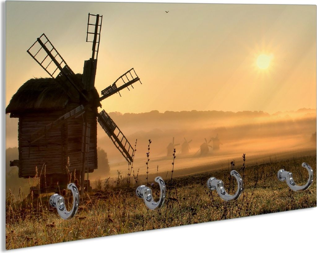 Wallario Schlüsselbrett aus Glas, Motiv: Morgendämmerung am Mühlenfeld, 30 x 20 cm mit 4 Haken