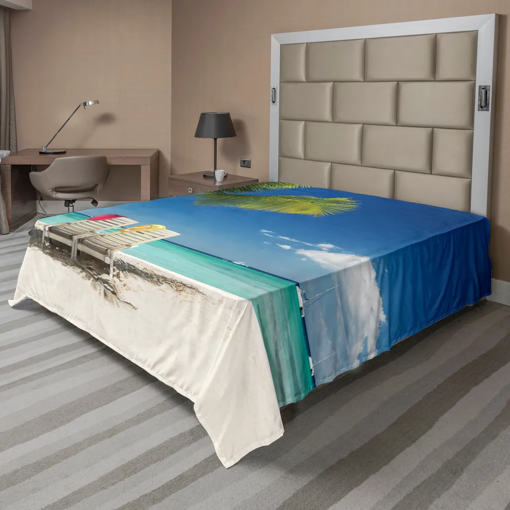 Drap de lit infroissable et doux 260x228 cm décor plage pour chambre