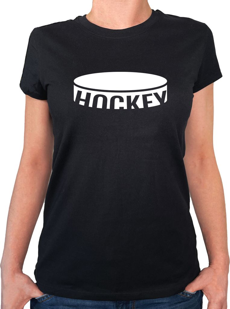 Huuraa Damen T-Shirt Hockey Puck XXL Black Bio Baumwolle Fairtrade Damenshirt Geschenkidee