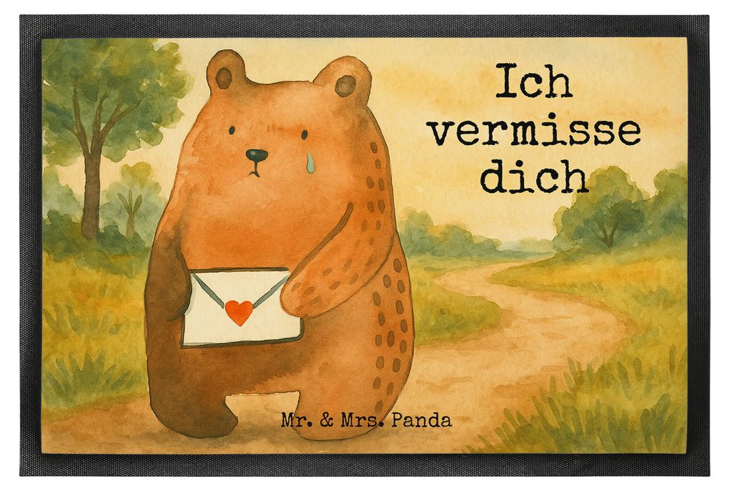 Mr. & Mrs. Panda hausmatte Bär Vermissen Design 50 x 75 cm - Weiß - Geschenk, Fußabstreifer, Schmutzfangmatte, Liebeskummer, Schmutzmatte, Verre...