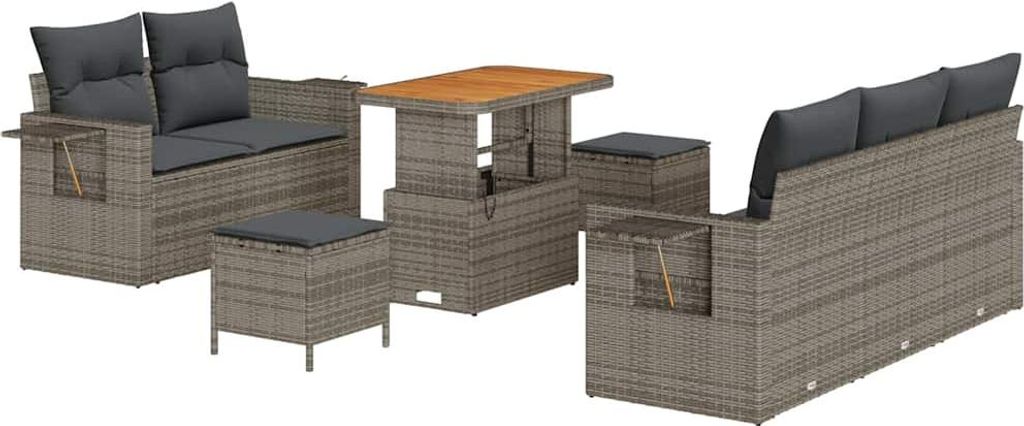 vidaXL Gartensofa-set mit Kissen 10 pcs Grau Poly-Rattan