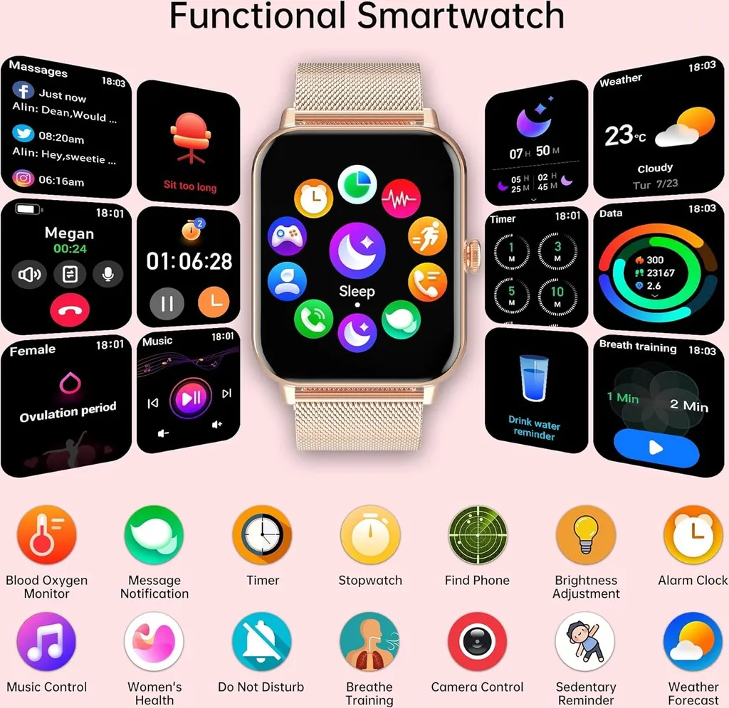 Smartwatch Elegante 1.85" Chiamate Bluetooth e Salute iOS Android - 6