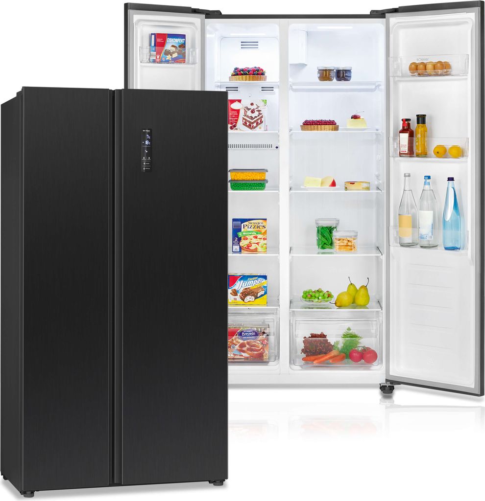 Bomann Side by Side Kühl Gefrierkombination mit Total No Frost und 442L Nutzinhalt, Kühlschrank mit MultiAirflow-Technologie - SBS 7344 black-inox