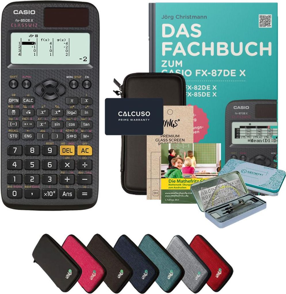 CALCUSO Streberpaket Schwarz mit Taschenrechner Casio FX-85DE X