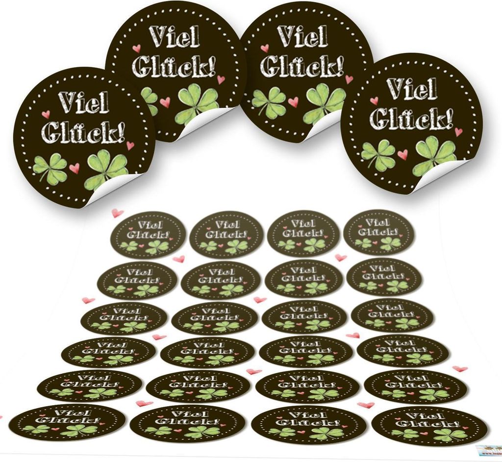 3 x 24 runde schwarz grün rot Kleeblatt Glücksklee Aufkleber Sticker selbstklebende Etiketten Verpackung Geschenke Kunden Mitgebsel Gastgeschenk