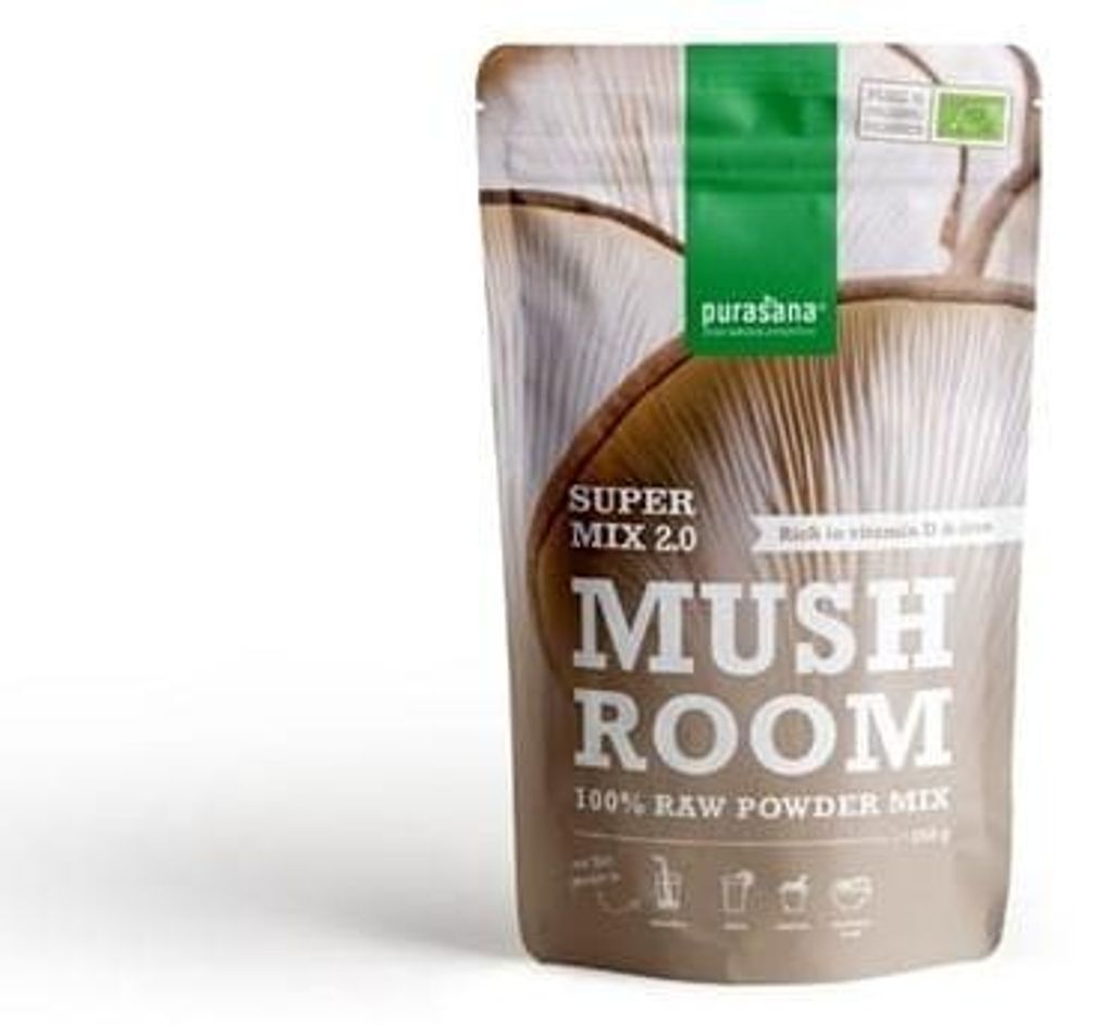 Pilze + Ashwagandha mit Kakao-Bananen-Geschmack, glutenfrei, , Pulver, 250 g – PURASANA