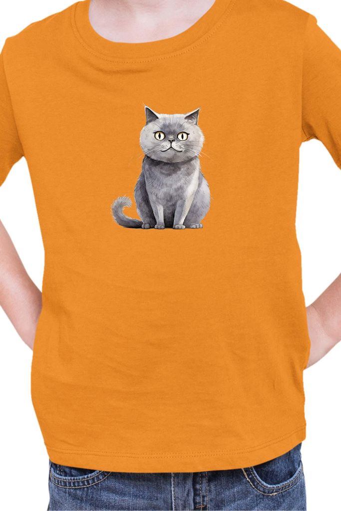 Kinder T-Shirt Funny Cats Breeds Scottish Straight Cat, 9-11 Jahr - 140 / Orange